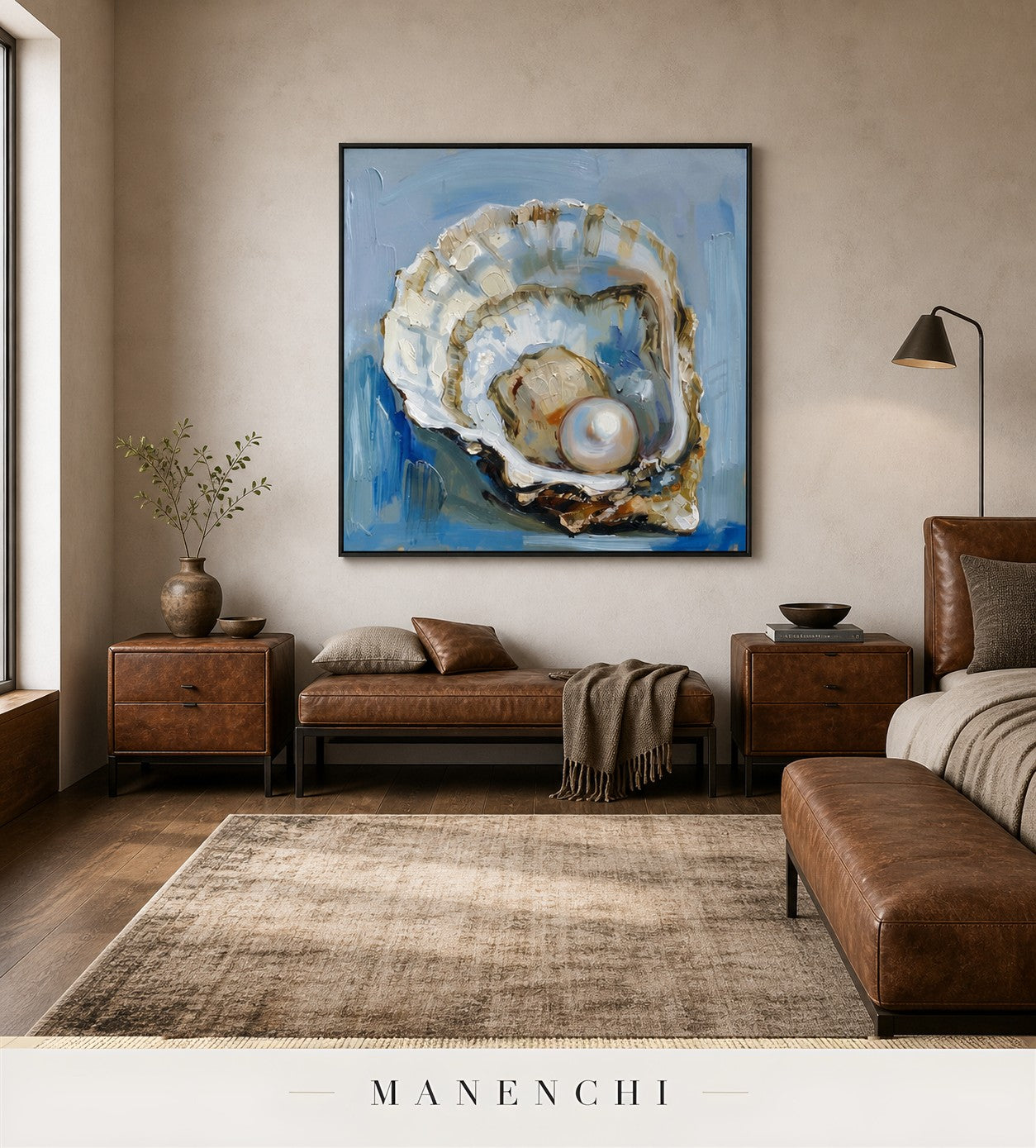 Unfurled Glimmer | Contemporary Wall Art - original hand-painted painting by Manenchi, styled in a room setting