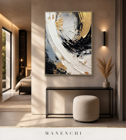 Coruscant Fissure | Gold Leaf Wall Art - original hand-painted painting by Manenchi, styled in a room setting