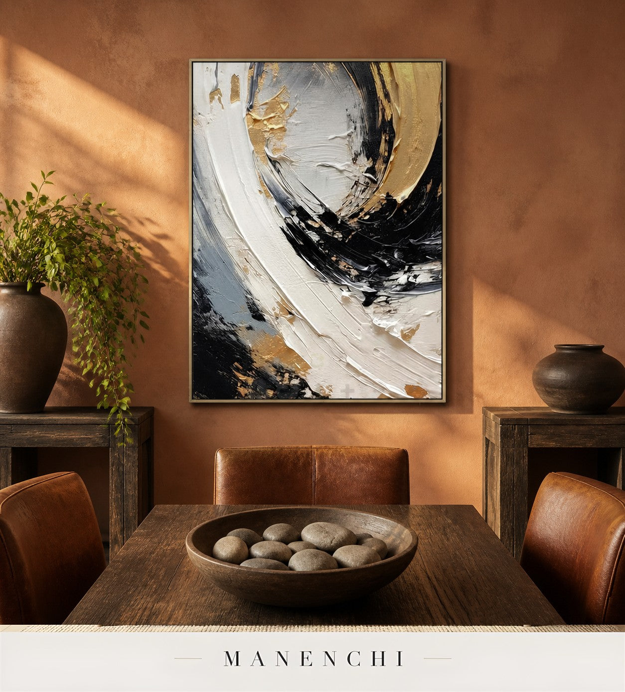 Coruscant Fissure | Gold Leaf Wall Art - original hand-painted painting by Manenchi, styled in a room setting