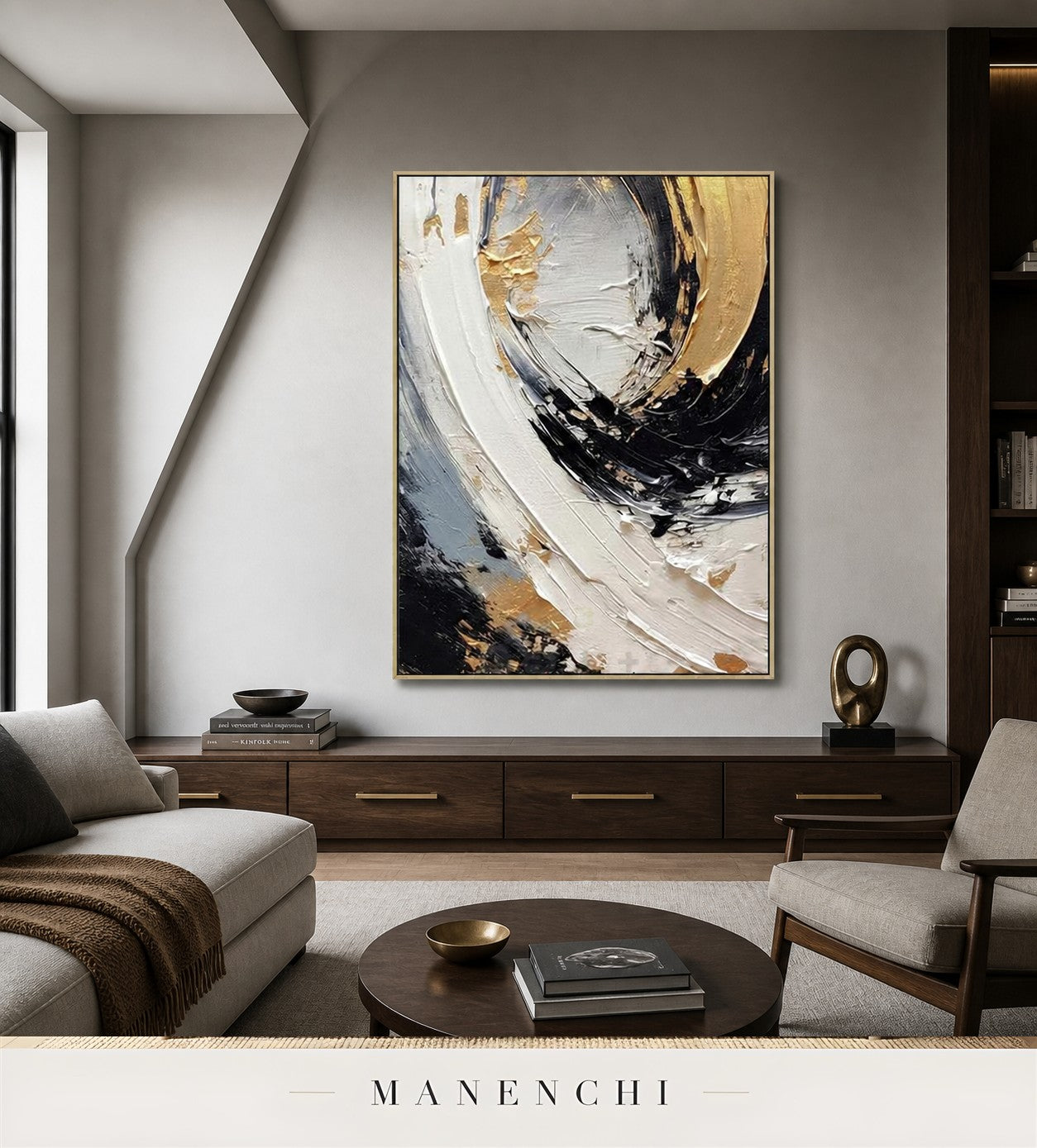 Coruscant Fissure | Gold Leaf Wall Art - original hand-painted painting by Manenchi, styled in a room setting