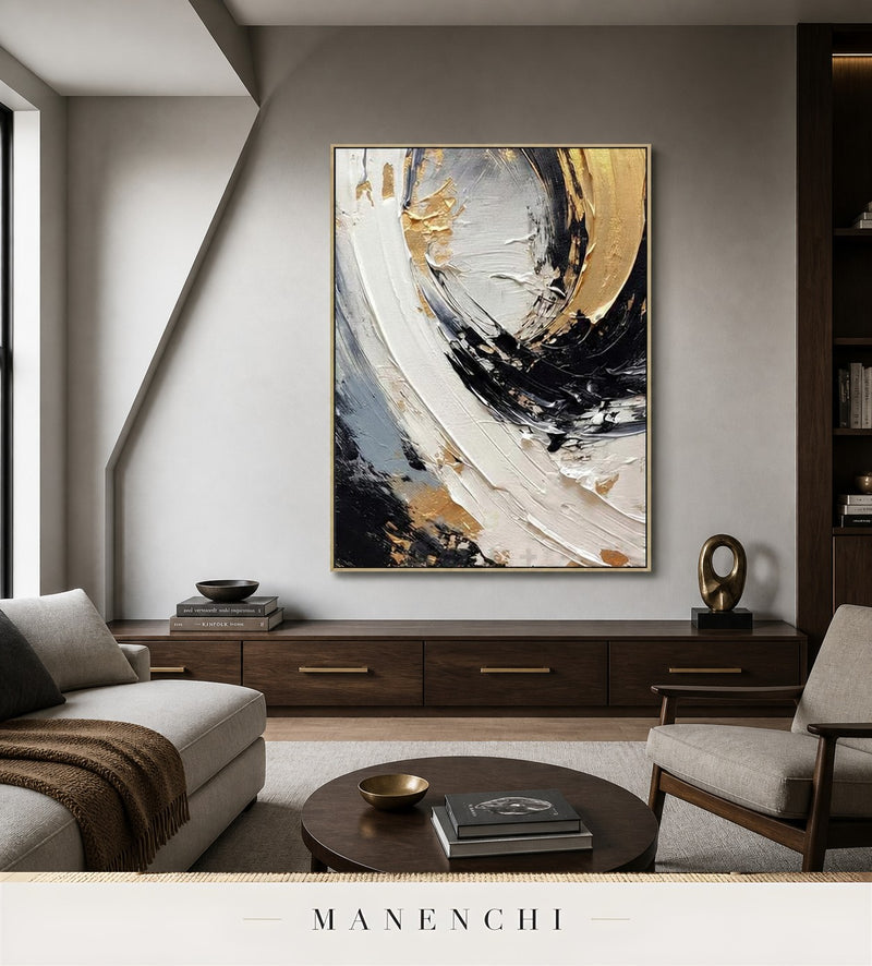 Coruscant Fissure | Gold Leaf Wall Art - original hand-painted painting by Manenchi, styled in a room setting