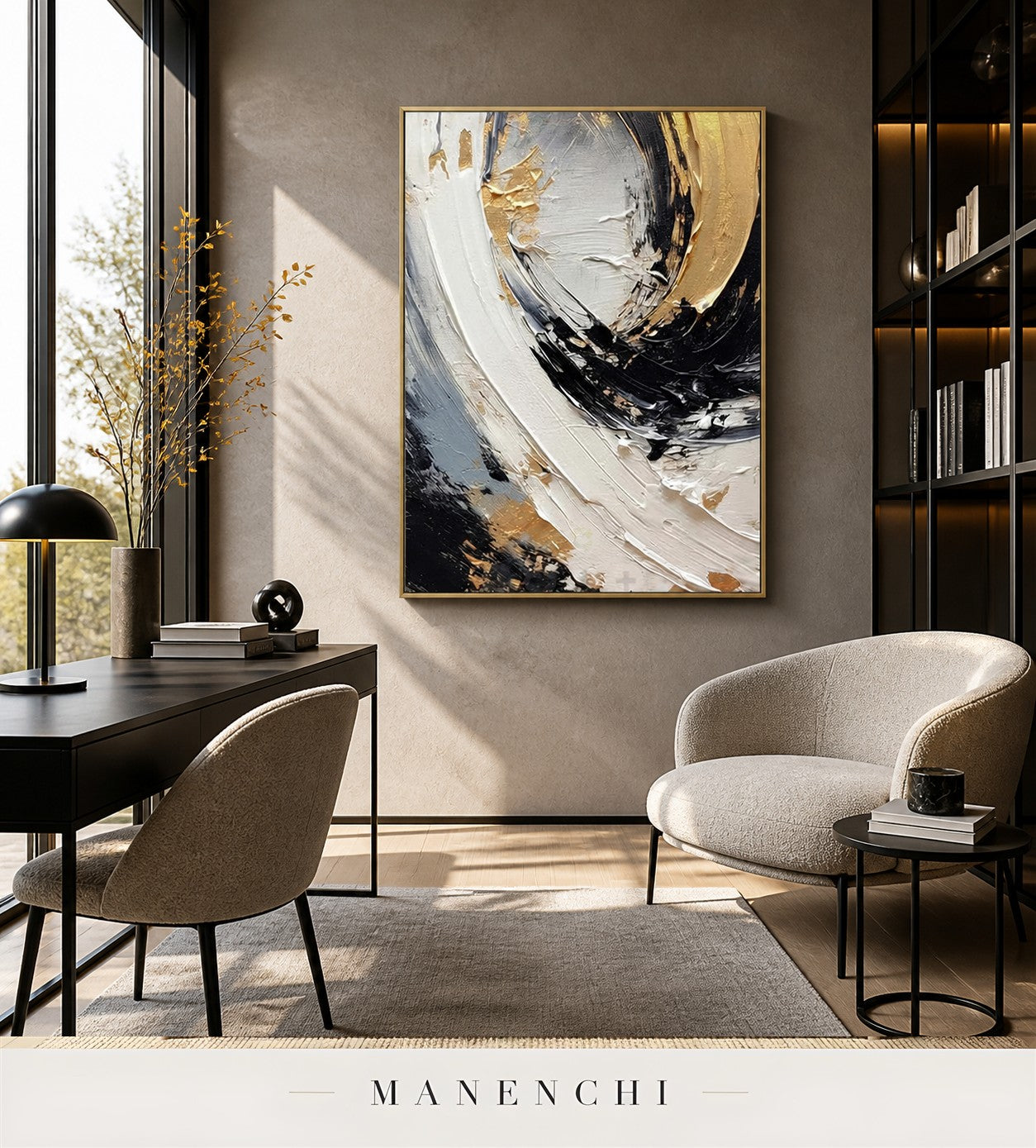 Coruscant Fissure | Gold Leaf Wall Art - original hand-painted painting by Manenchi, styled in a room setting