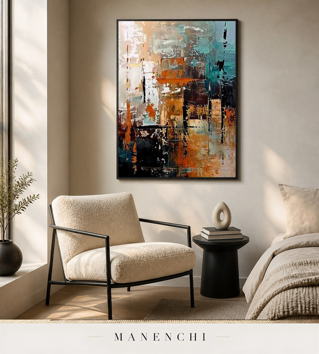 Smooth Plane | Contemporary Wall Art - original hand-painted painting by Manenchi, styled in a room setting
