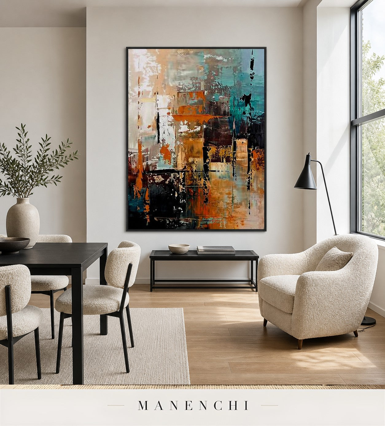 Smooth Plane | Contemporary Wall Art - original hand-painted painting by Manenchi, styled in a room setting