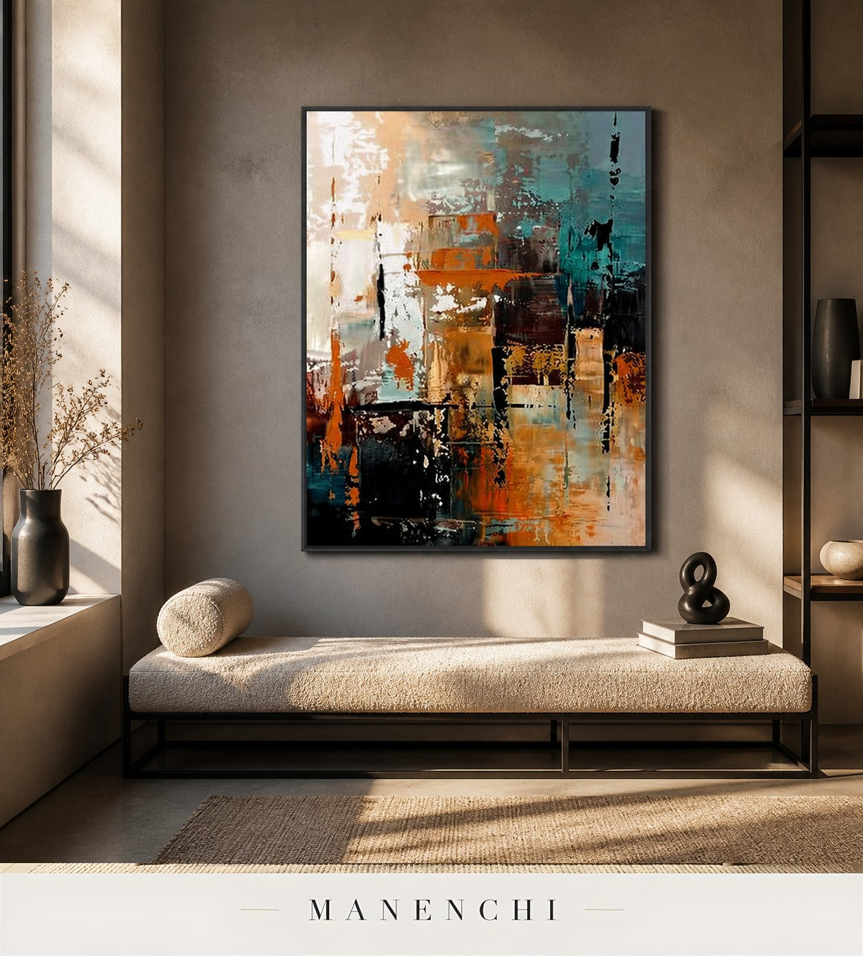 Smooth Plane | Contemporary Wall Art - original hand-painted painting by Manenchi, styled in a room setting