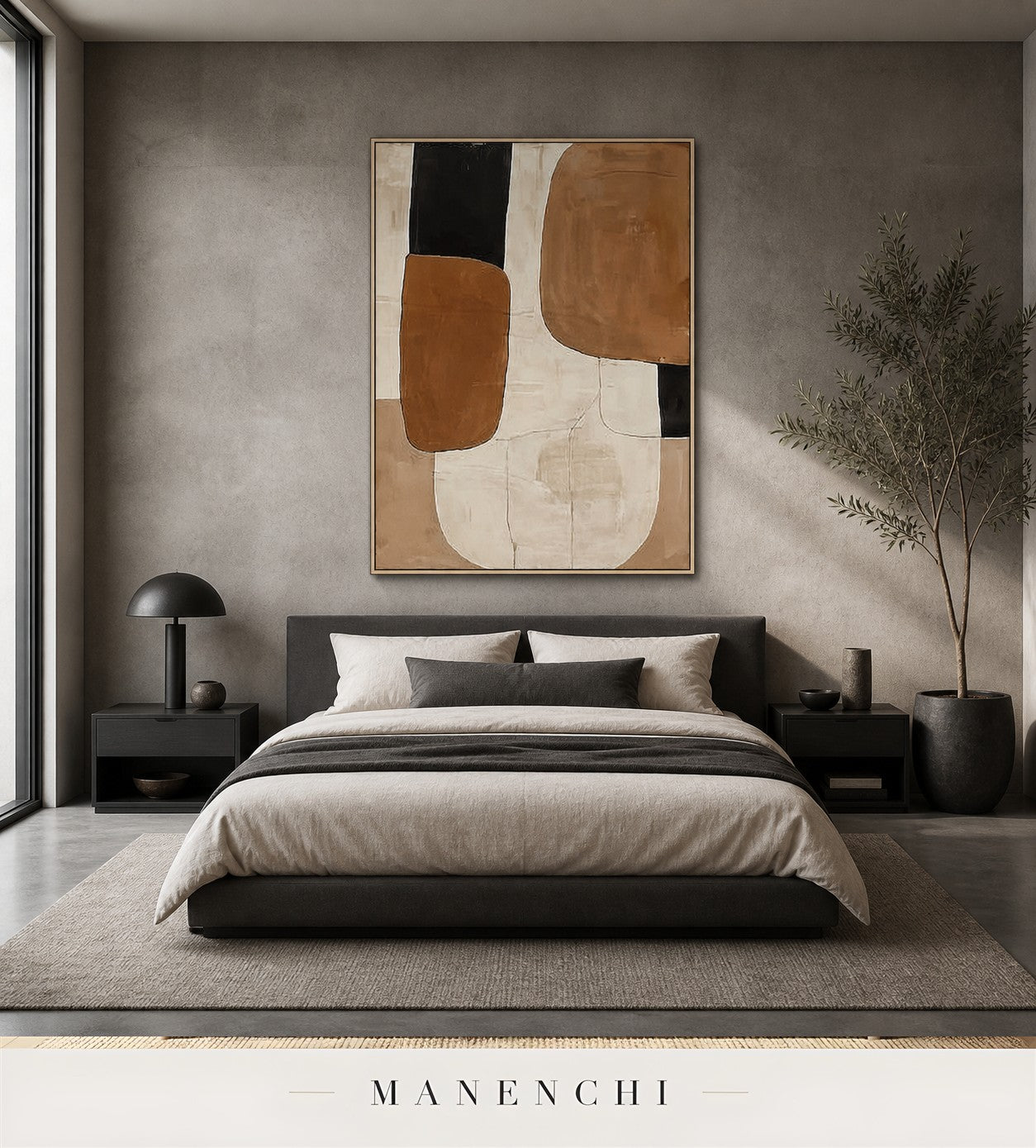 Plastered Curve | Contemporary Wall Art - original hand-painted painting by Manenchi, styled in a room setting