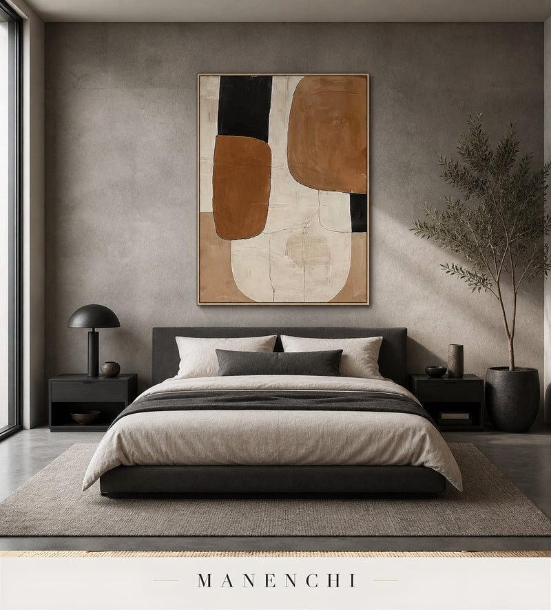 Plastered Curve | Contemporary Wall Art - original hand-painted painting by Manenchi, styled in a room setting