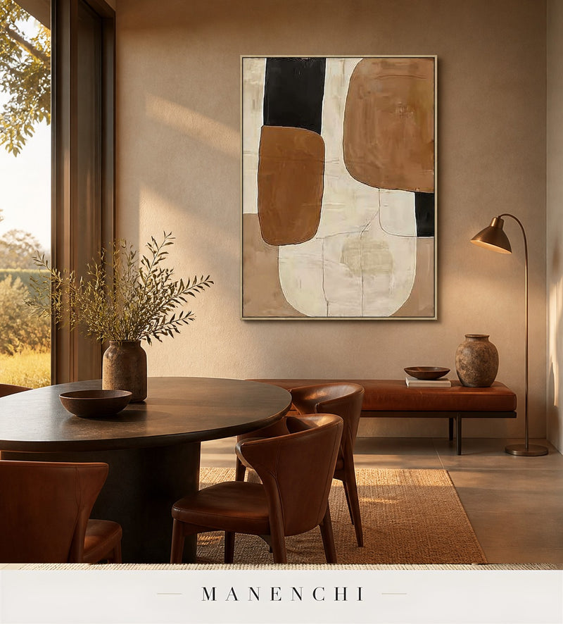 Plastered Curve | Contemporary Wall Art - original hand-painted painting by Manenchi, styled in a room setting