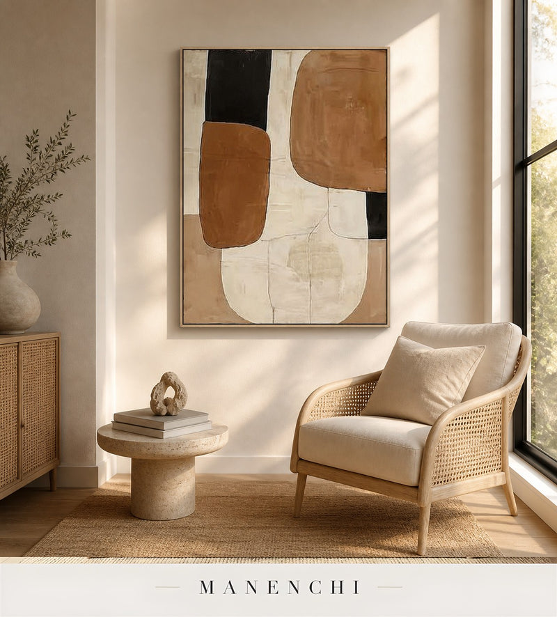 Plastered Curve | Contemporary Wall Art - original hand-painted painting by Manenchi, styled in a room setting