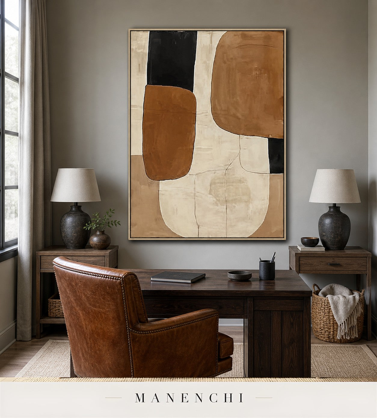 Plastered Curve | Contemporary Wall Art - original hand-painted painting by Manenchi, styled in a room setting