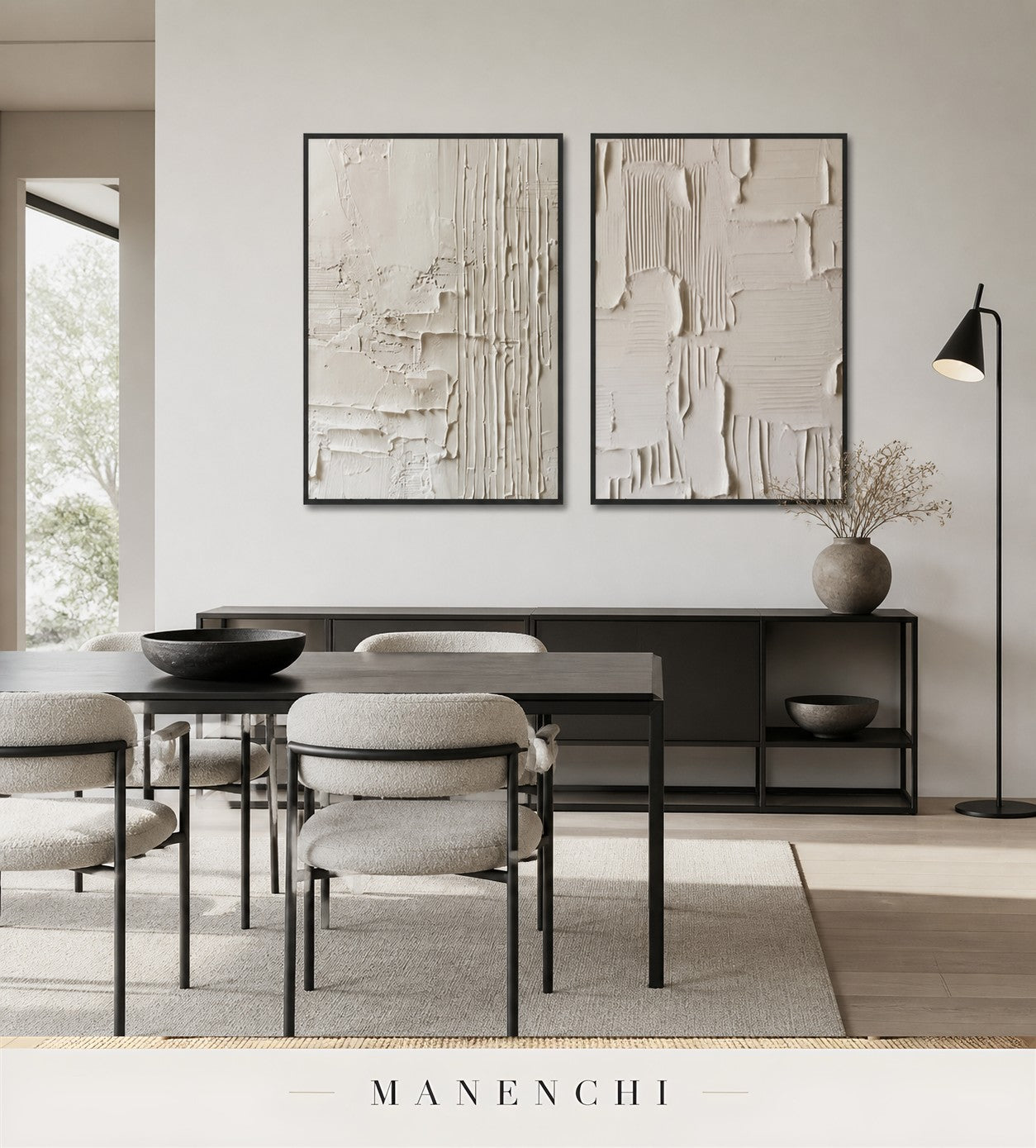 Stacked Gesso | Wabi-Sabi Wall Art - original hand-painted painting by Manenchi, styled in a room setting