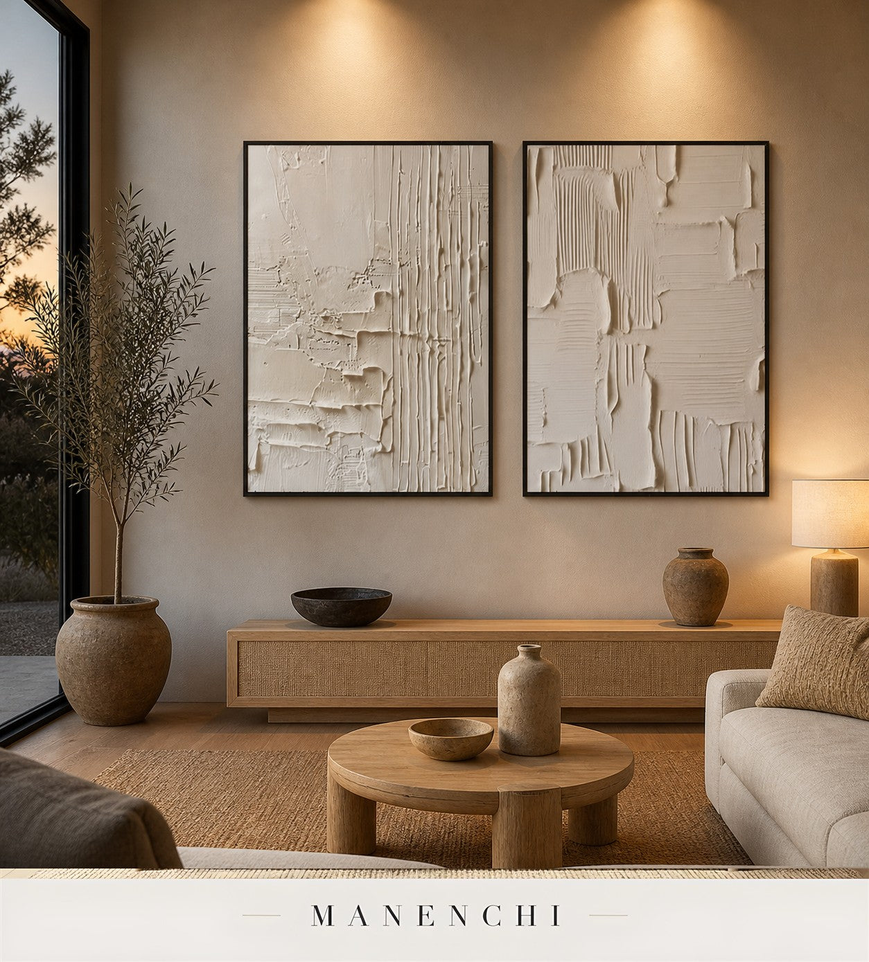 Stacked Gesso | Wabi-Sabi Wall Art - original hand-painted painting by Manenchi, styled in a room setting