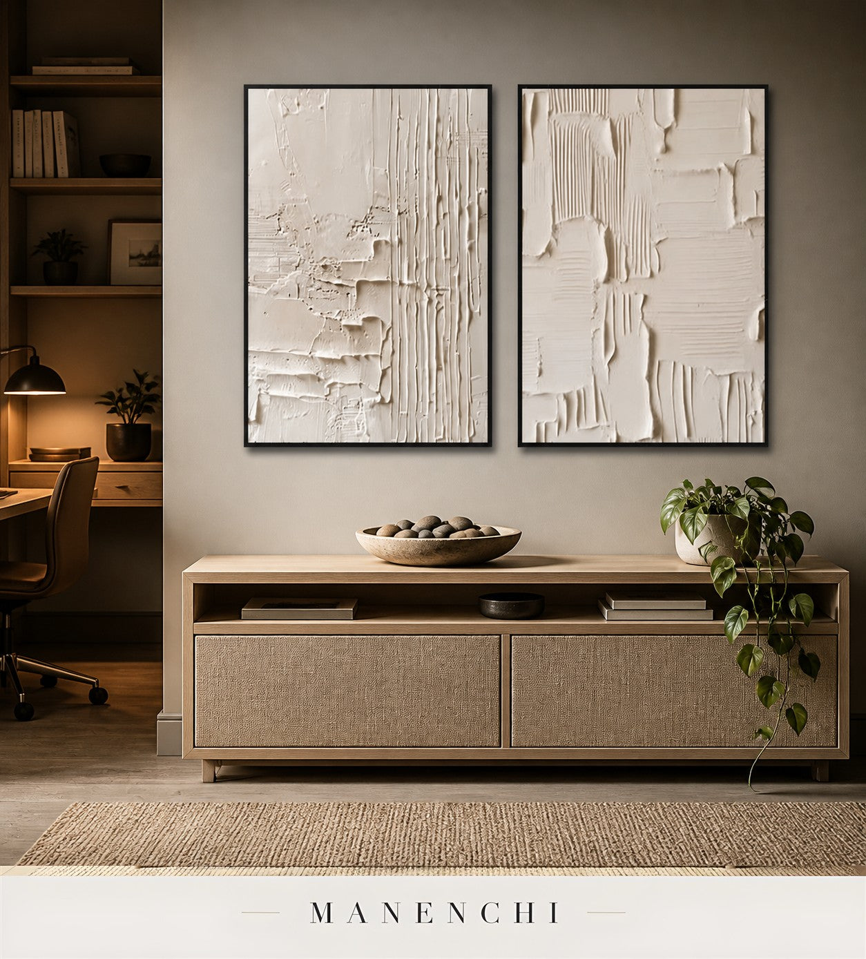 Stacked Gesso | Wabi-Sabi Wall Art - original hand-painted painting by Manenchi, styled in a room setting