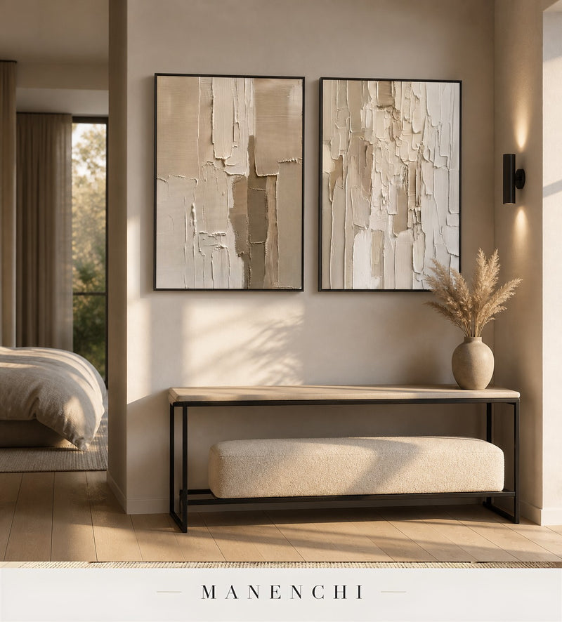 Impasto Rhythm | Contemporary Wall Art - original hand-painted painting by Manenchi, styled in a room setting