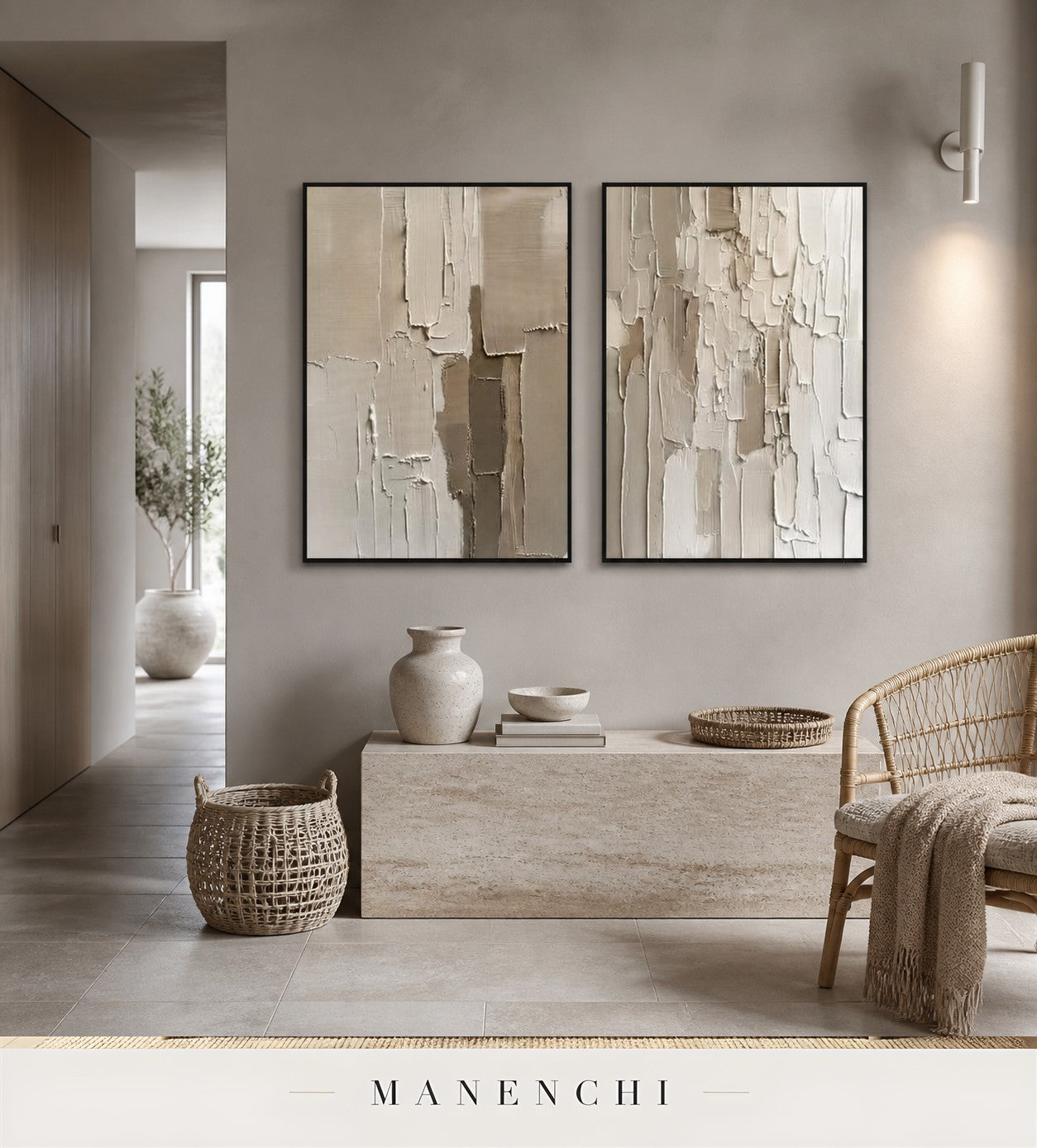 Impasto Rhythm | Contemporary Wall Art - original hand-painted painting by Manenchi, styled in a room setting