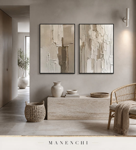 Impasto Rhythm | Contemporary Wall Art - original hand-painted painting by Manenchi, styled in a room setting