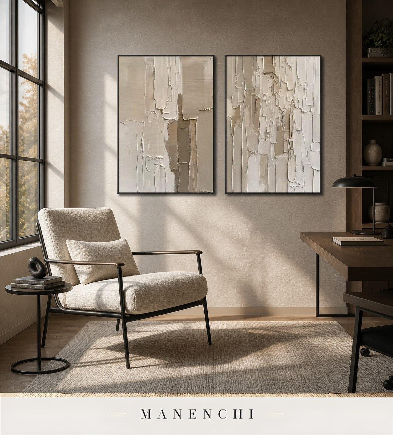Impasto Rhythm | Contemporary Wall Art - original hand-painted painting by Manenchi, styled in a room setting
