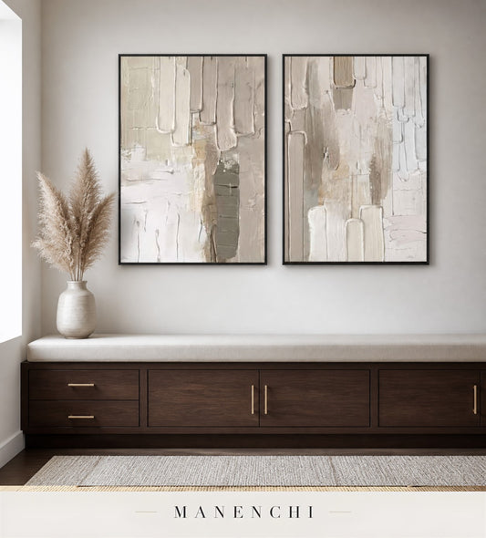 Stacked Fins | Contemporary Wall Art - original hand-painted painting by Manenchi, styled in a room setting