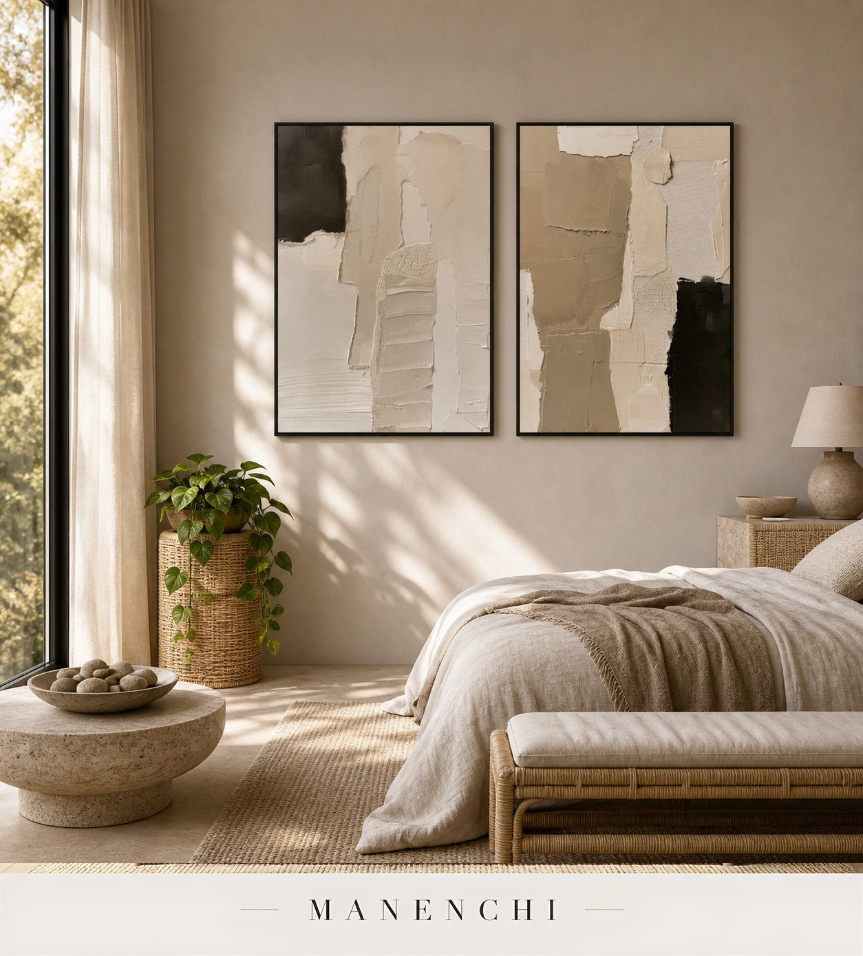 Gesso Slabs | Wabi-Sabi Wall Art - original hand-painted painting by Manenchi, styled in a room setting