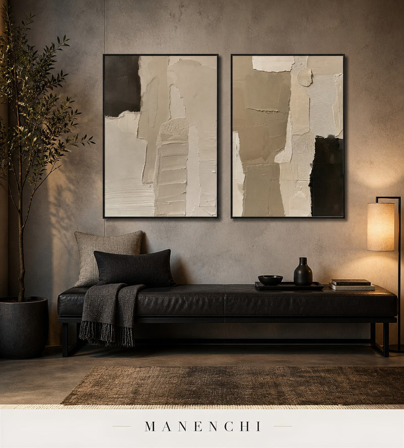 Gesso Slabs | Wabi-Sabi Wall Art - original hand-painted painting by Manenchi, styled in a room setting