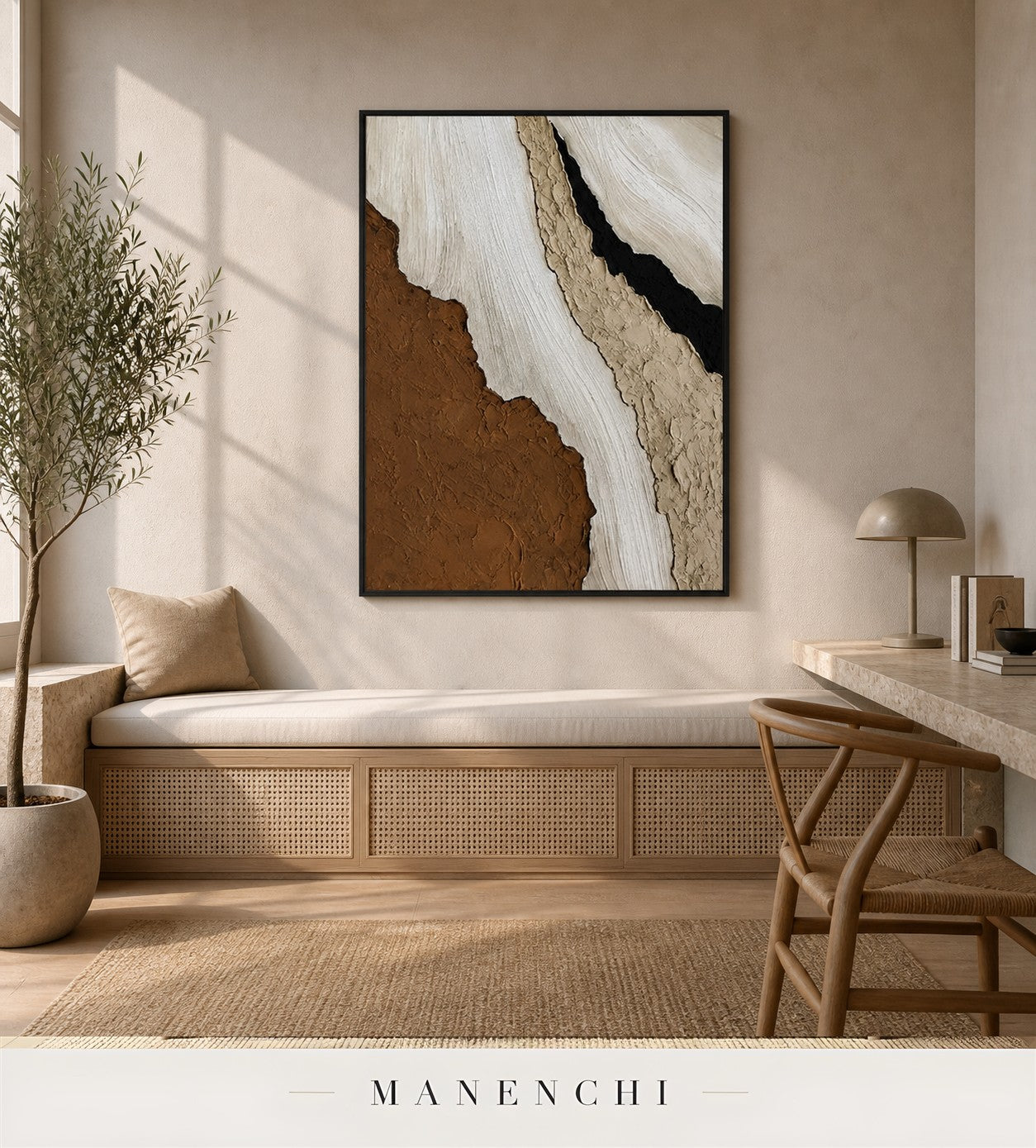 Raw Gesso | Contemporary Wall Art - original hand-painted painting by Manenchi, styled in a room setting