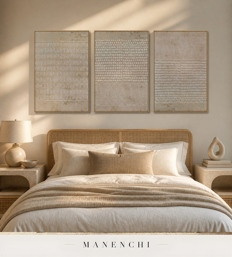 Grained Bands | Contemporary Wall Art - original hand-painted painting by Manenchi, styled in a room setting