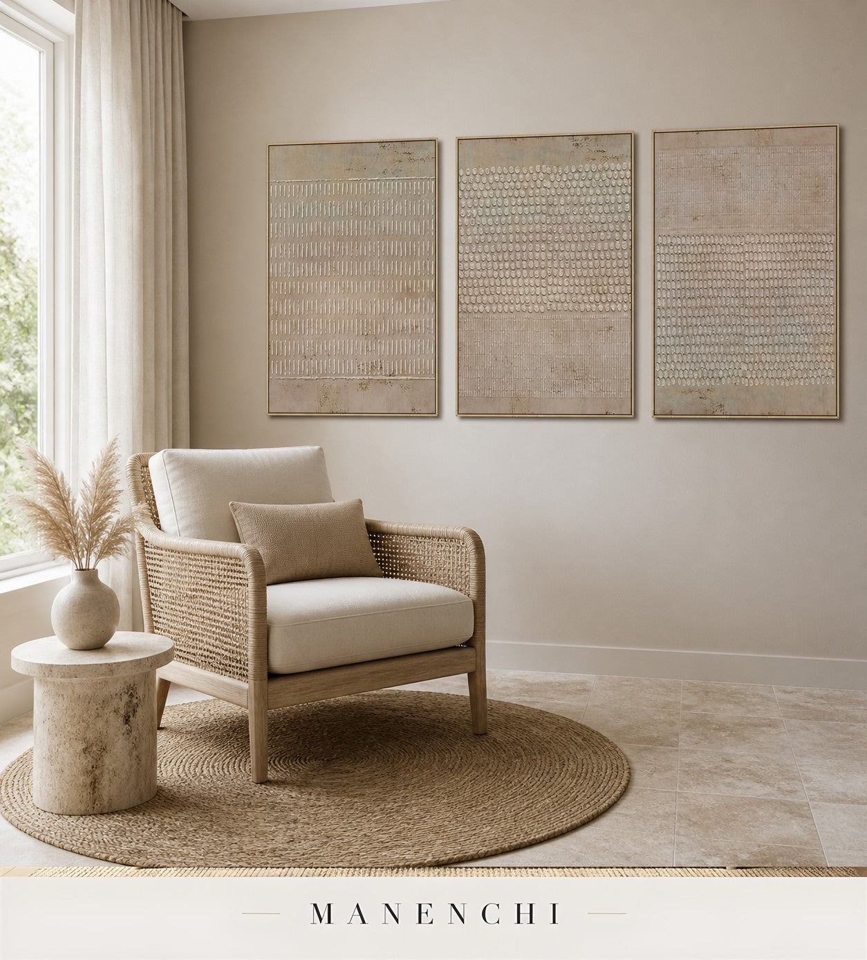 Grained Bands | Contemporary Wall Art - original hand-painted painting by Manenchi, styled in a room setting
