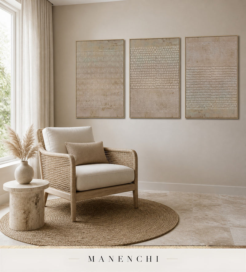 Grained Bands | Contemporary Wall Art - original hand-painted painting by Manenchi, styled in a room setting