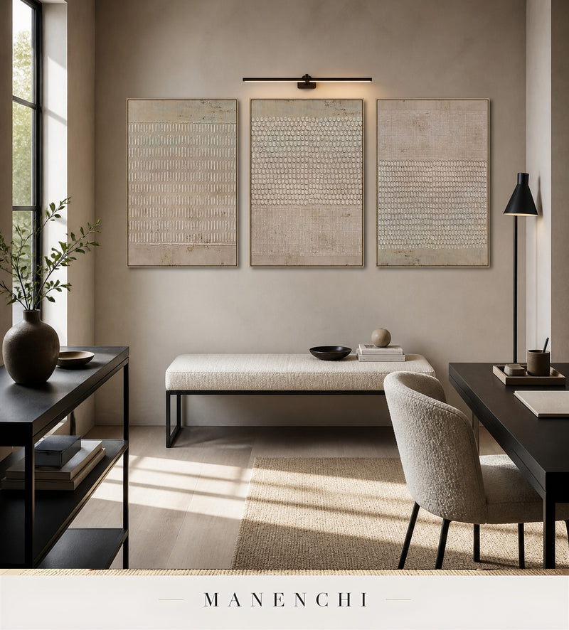 Grained Bands | Contemporary Wall Art - original hand-painted painting by Manenchi, styled in a room setting