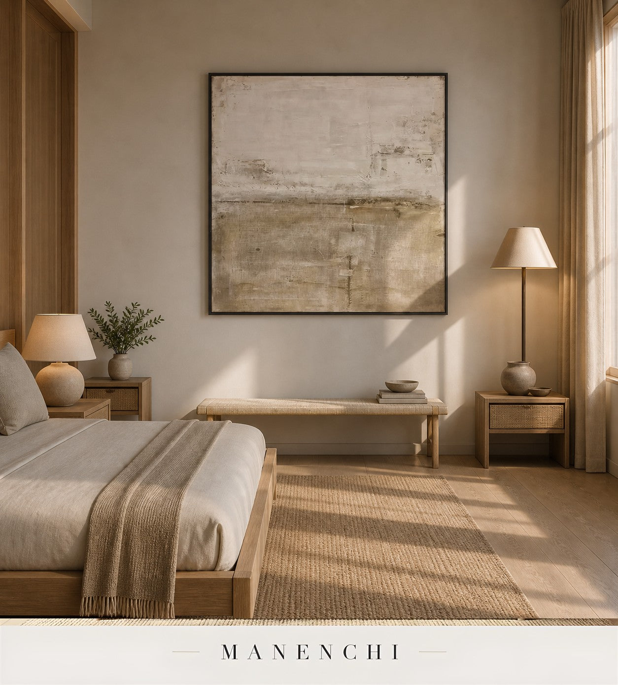 Muted Pleats | Wabi-Sabi Wall Art - original hand-painted painting by Manenchi, styled in a room setting