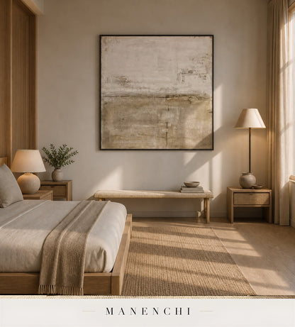 Muted Pleats | Wabi-Sabi Wall Art - original hand-painted painting by Manenchi, styled in a room setting