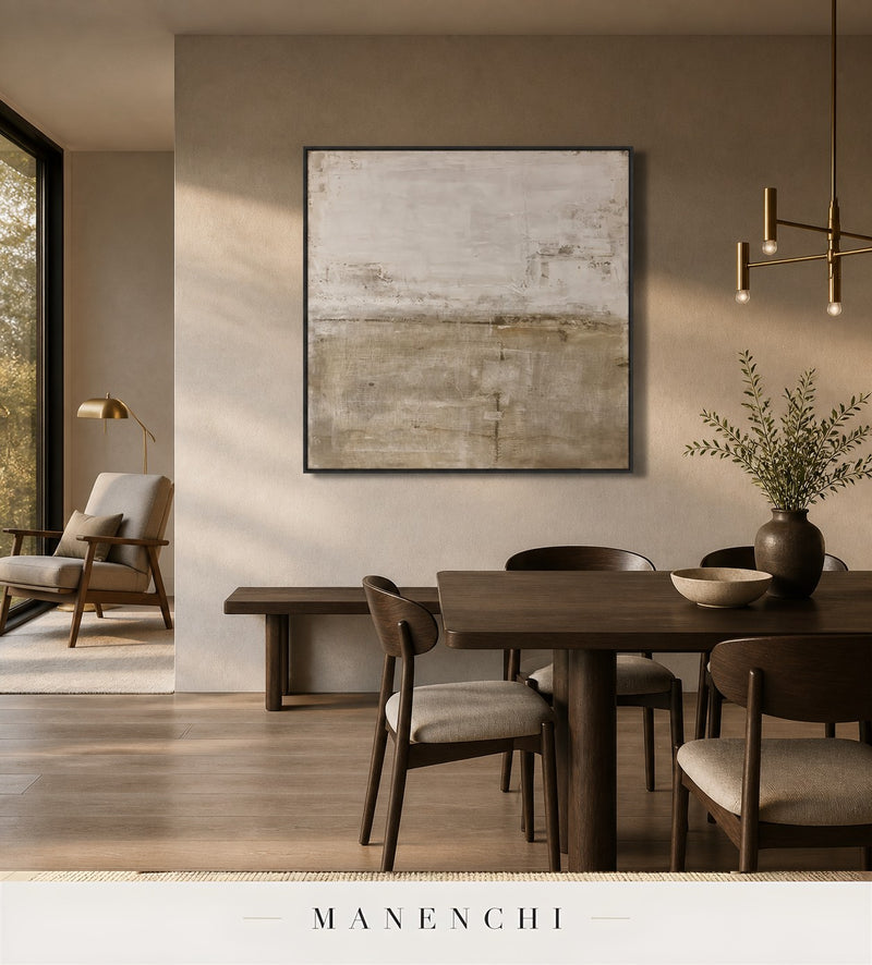 Muted Pleats | Wabi-Sabi Wall Art - original hand-painted painting by Manenchi, styled in a room setting