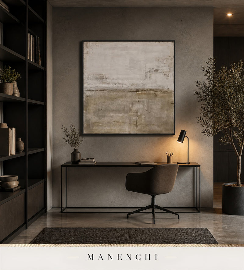 Muted Pleats | Wabi-Sabi Wall Art - original hand-painted painting by Manenchi, styled in a room setting