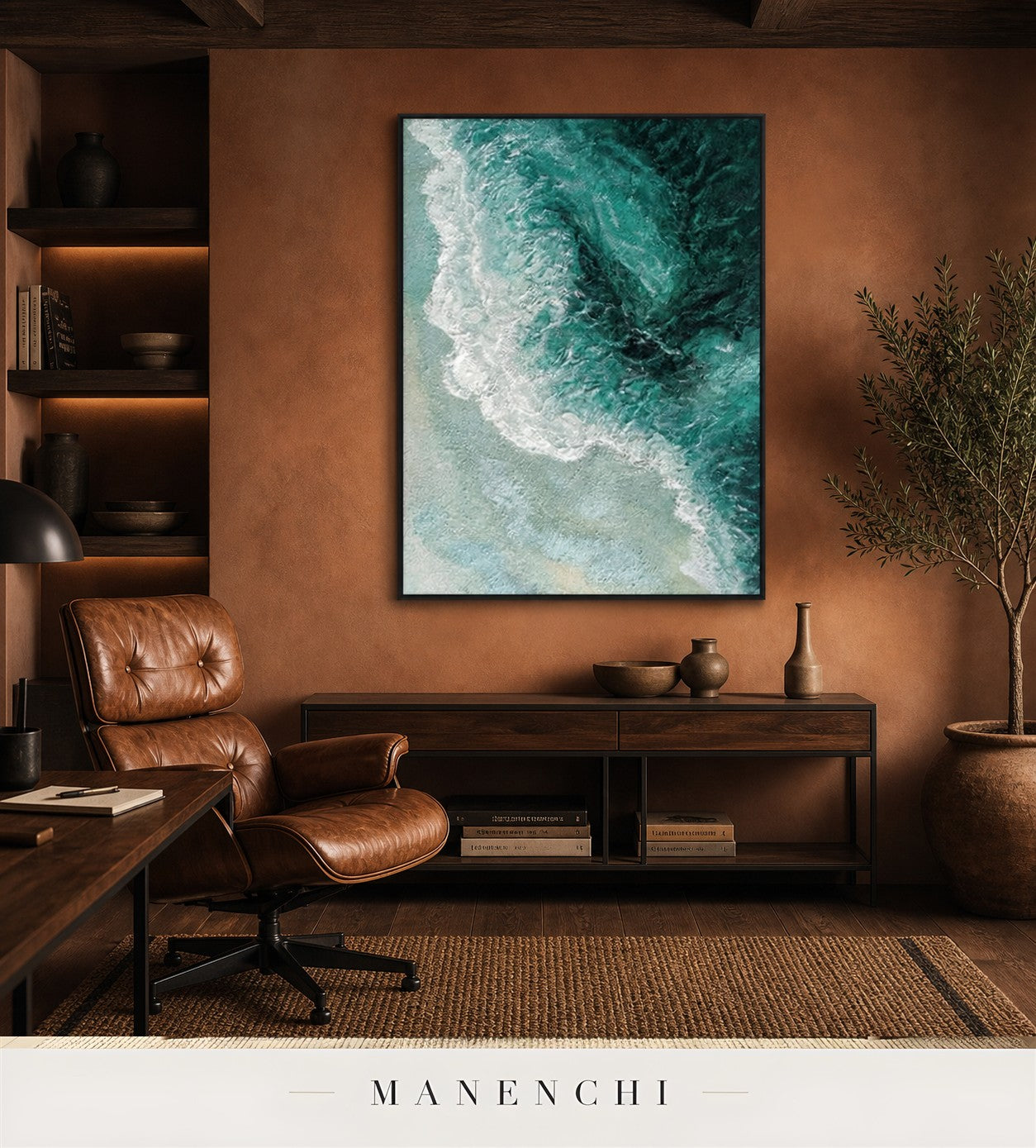 Marine Lace | Contemporary Wall Art - original hand-painted painting by Manenchi, styled in a room setting