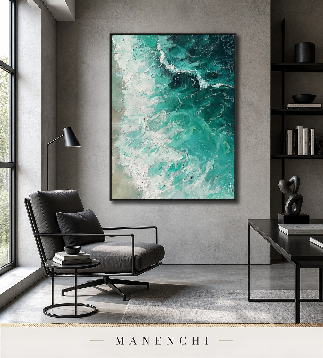 Woven Foam | Contemporary Wall Art - original hand-painted painting by Manenchi, styled in a room setting