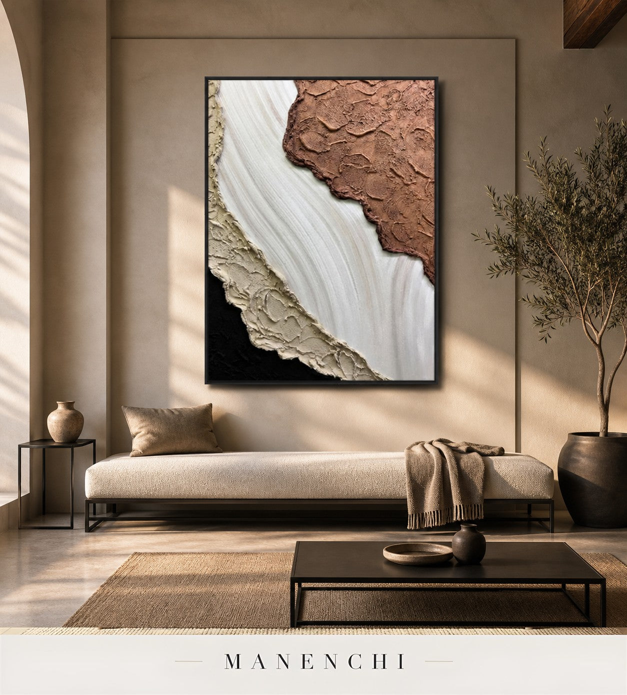 Matte Form | Contemporary Wall Art - original hand-painted painting by Manenchi, styled in a room setting