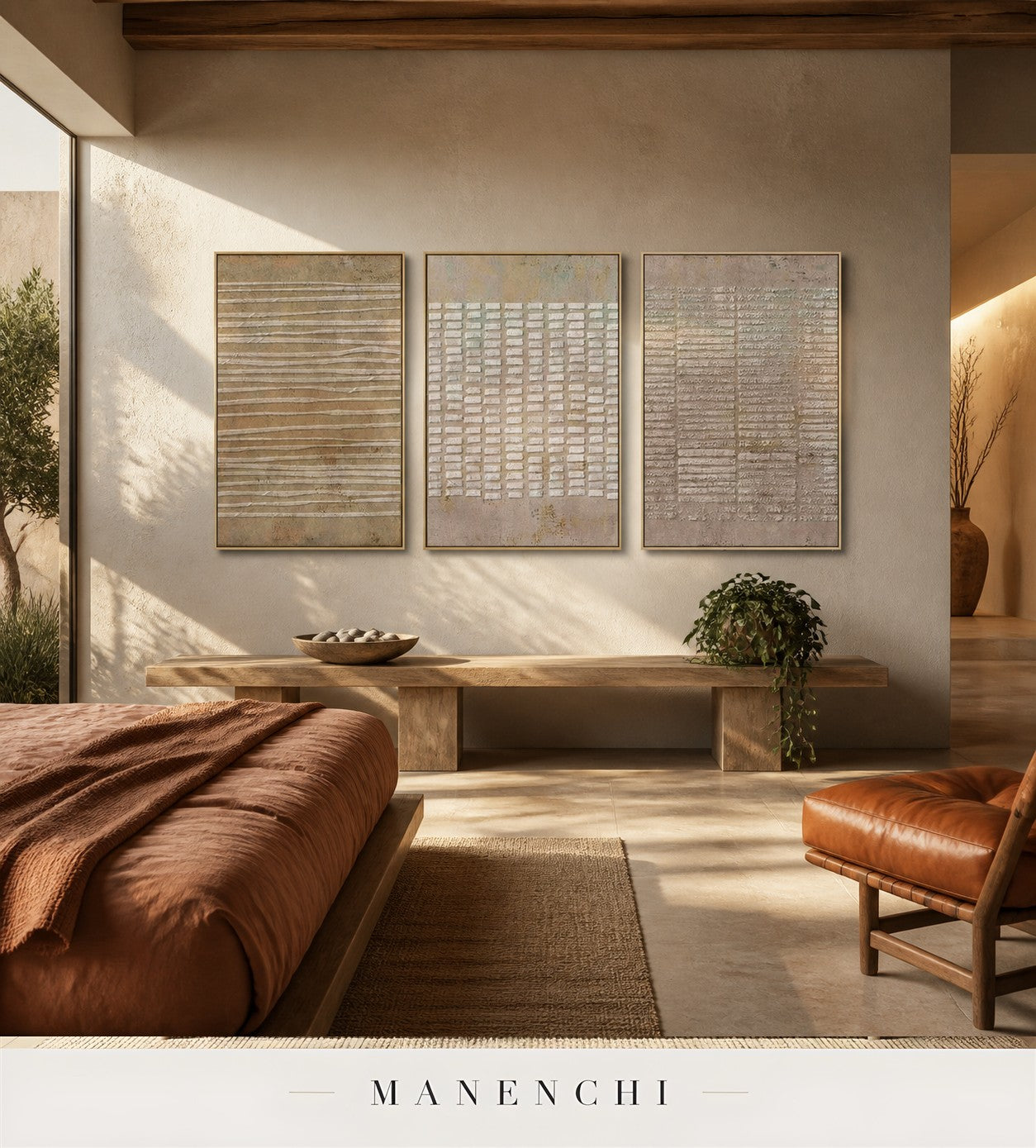 Chalked Panels | Wabi-Sabi Wall Art - original hand-painted painting by Manenchi, styled in a room setting