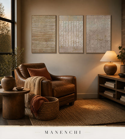 Chalked Panels | Wabi-Sabi Wall Art - original hand-painted painting by Manenchi, styled in a room setting