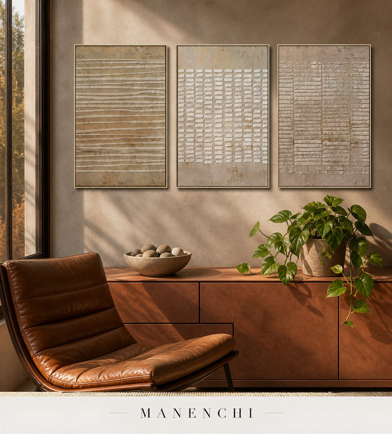 Chalked Panels | Wabi-Sabi Wall Art - original hand-painted painting by Manenchi, styled in a room setting