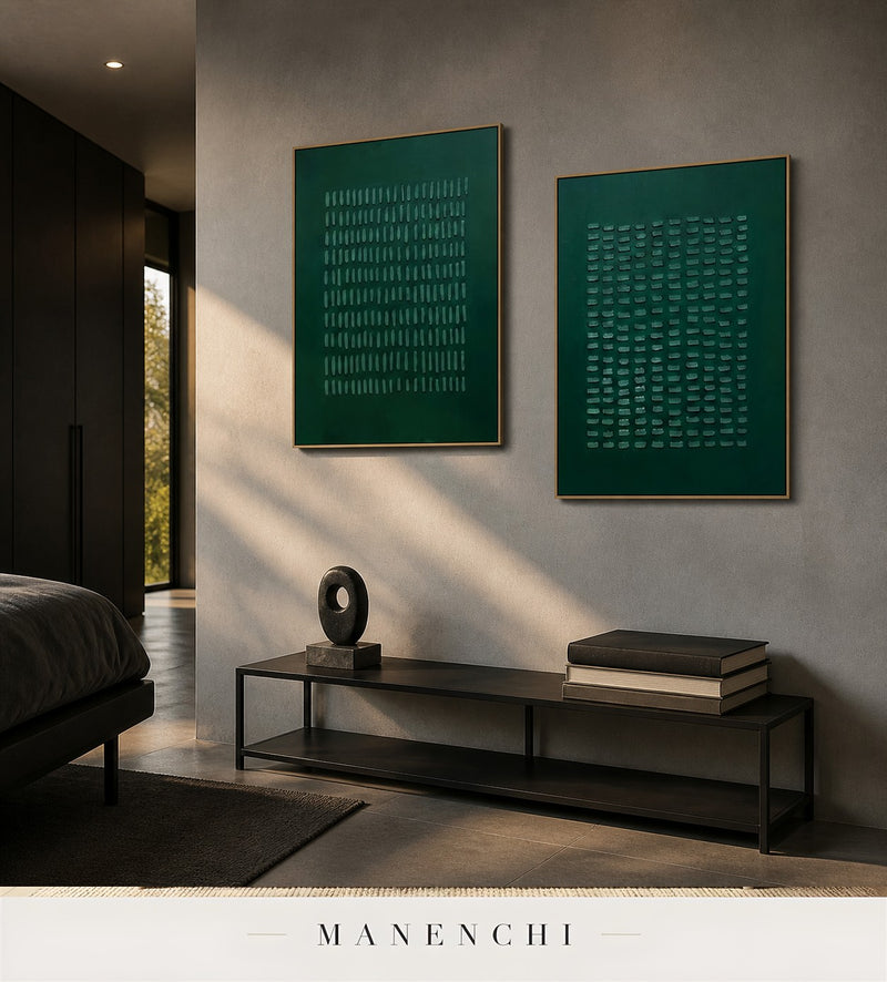 Segmented Grid | Minimalist Wall Art - original hand-painted painting by Manenchi, styled in a room setting