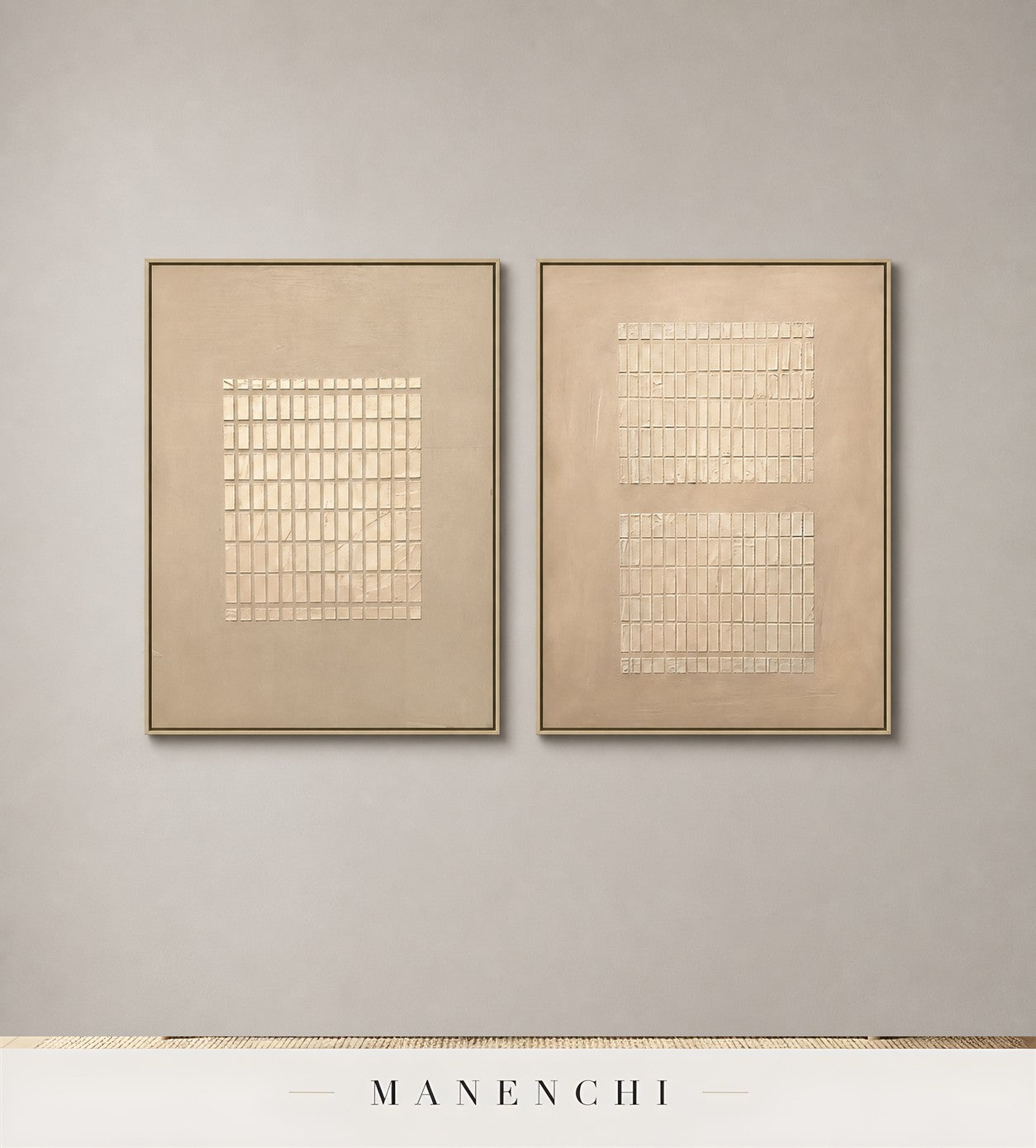 Gesso Imprint | Geometric Wall Art - original hand-painted painting by Manenchi, styled in a room setting