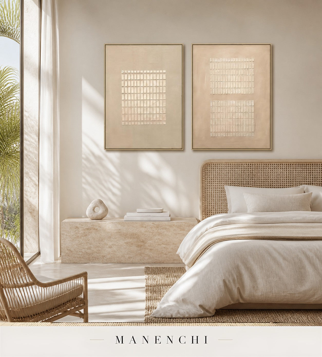 Gesso Imprint | Geometric Wall Art - original hand-painted painting by Manenchi, styled in a room setting