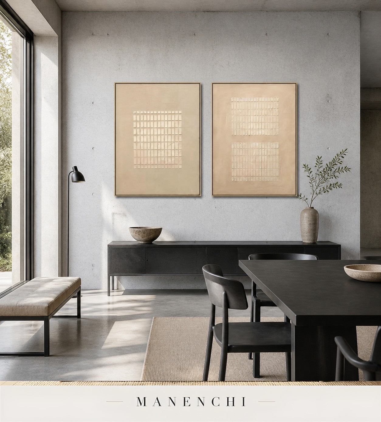 Gesso Imprint | Geometric Wall Art - original hand-painted painting by Manenchi, styled in a room setting