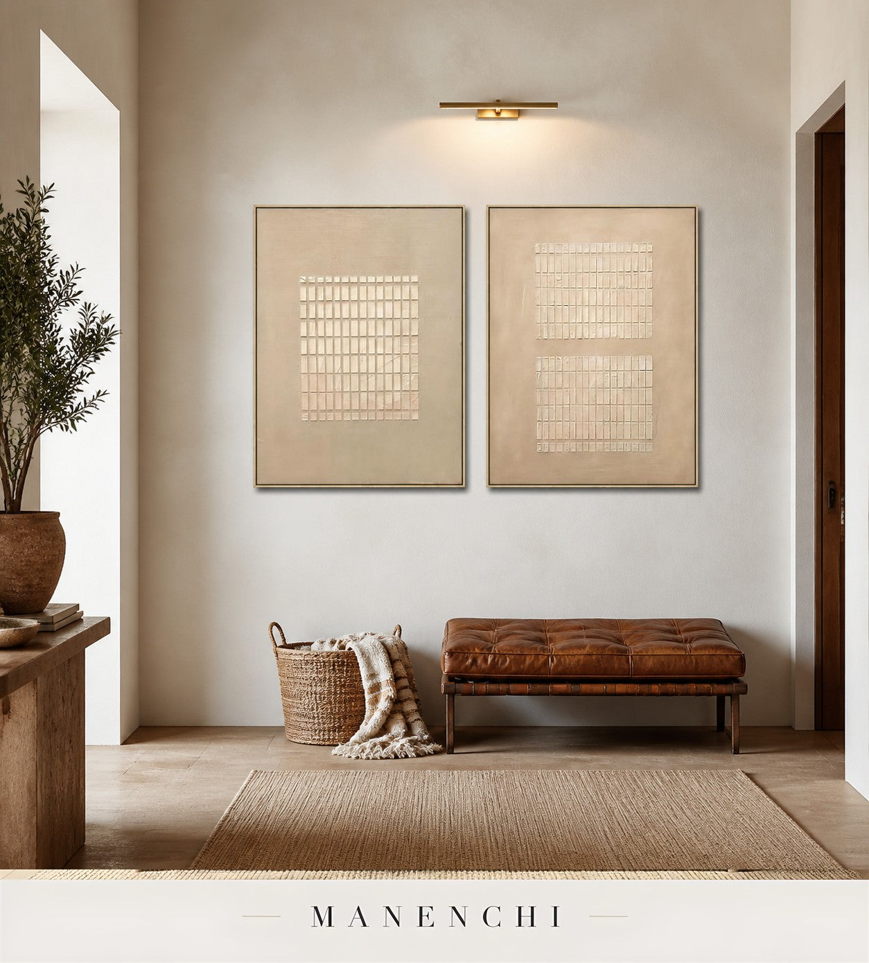 Gesso Imprint | Geometric Wall Art - original hand-painted painting by Manenchi, styled in a room setting