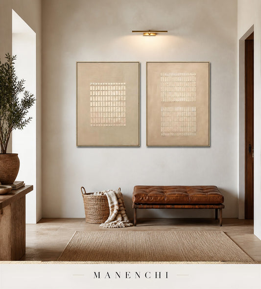 Gesso Imprint | Geometric Wall Art - original hand-painted painting by Manenchi, styled in a room setting