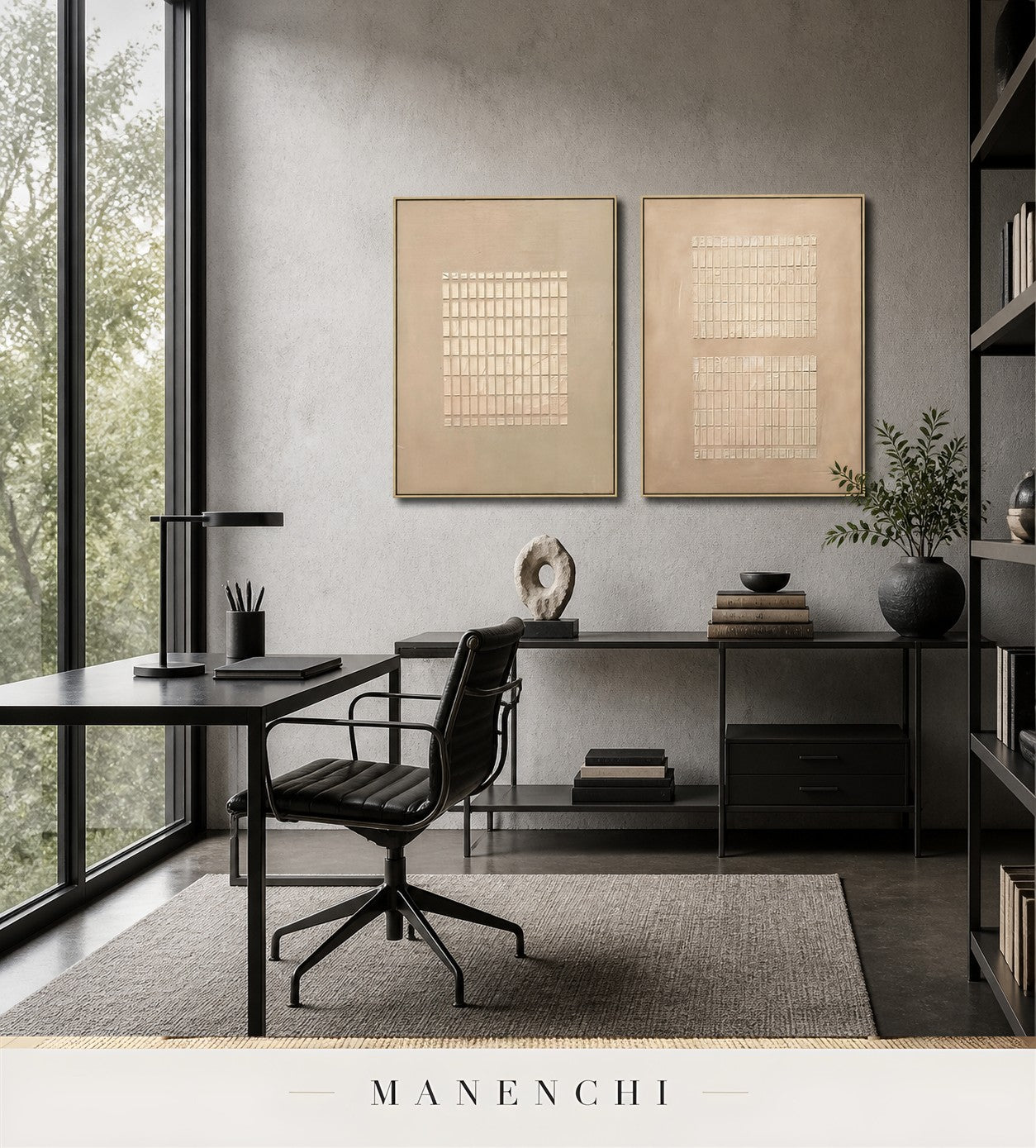 Gesso Imprint | Geometric Wall Art - original hand-painted painting by Manenchi, styled in a room setting