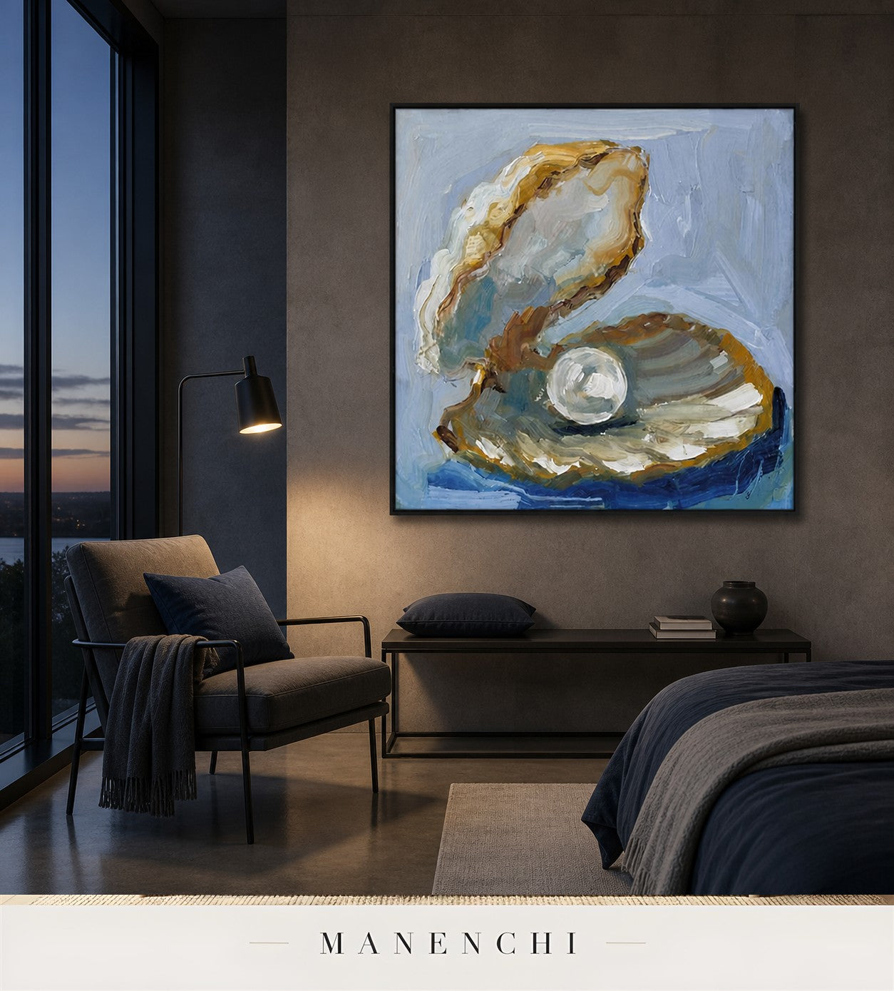 Lumen Aperture | Contemporary Wall Art - original hand-painted painting by Manenchi, styled in a room setting