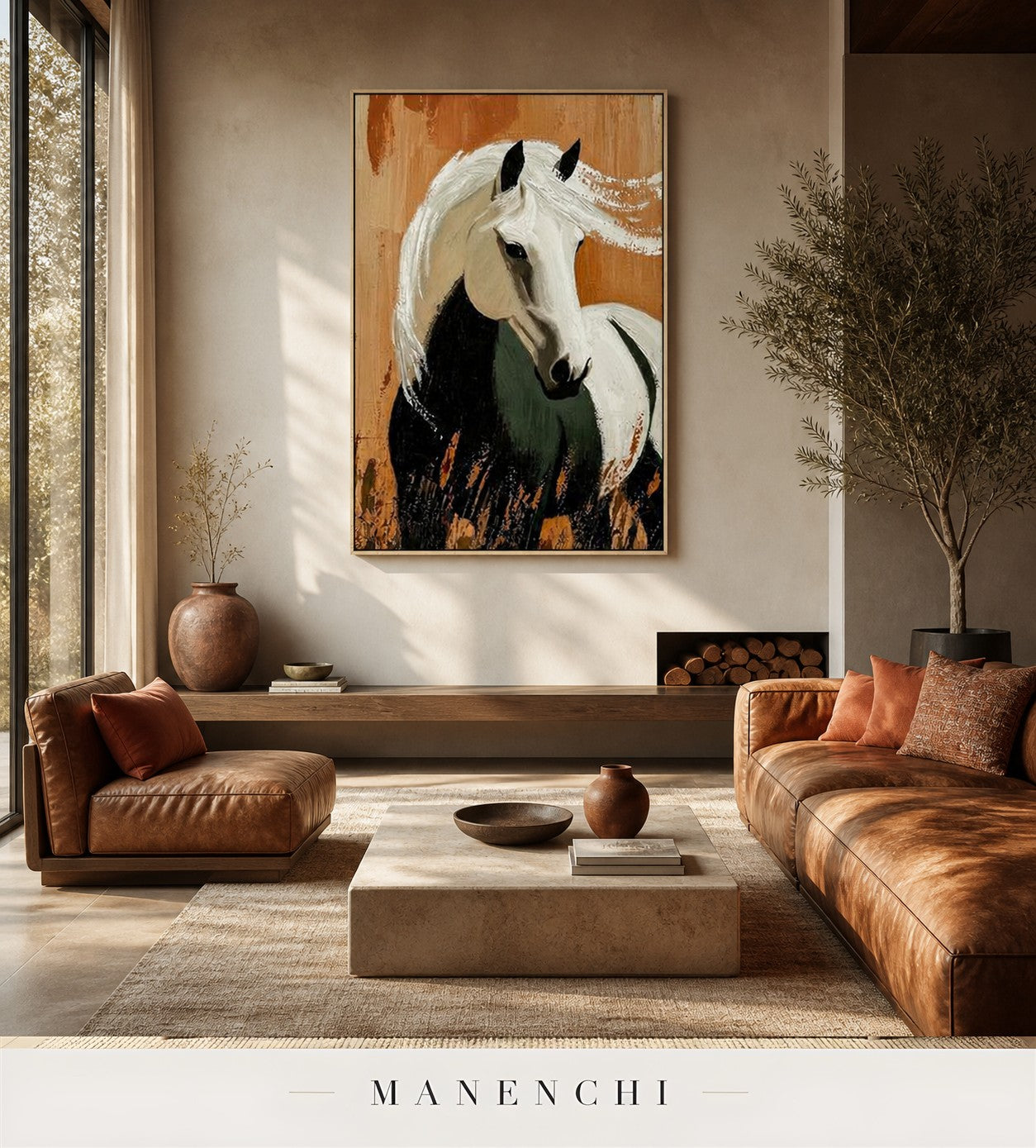 Stilled Outline | Contemporary Wall Art - original hand-painted painting by Manenchi, styled in a room setting
