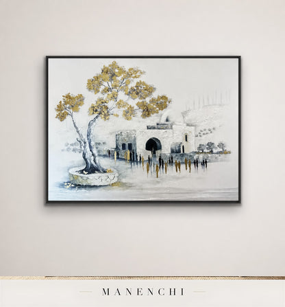 Auric Procession | Gold Leaf Wall Art - original hand-painted painting by Manenchi, styled in a room setting
