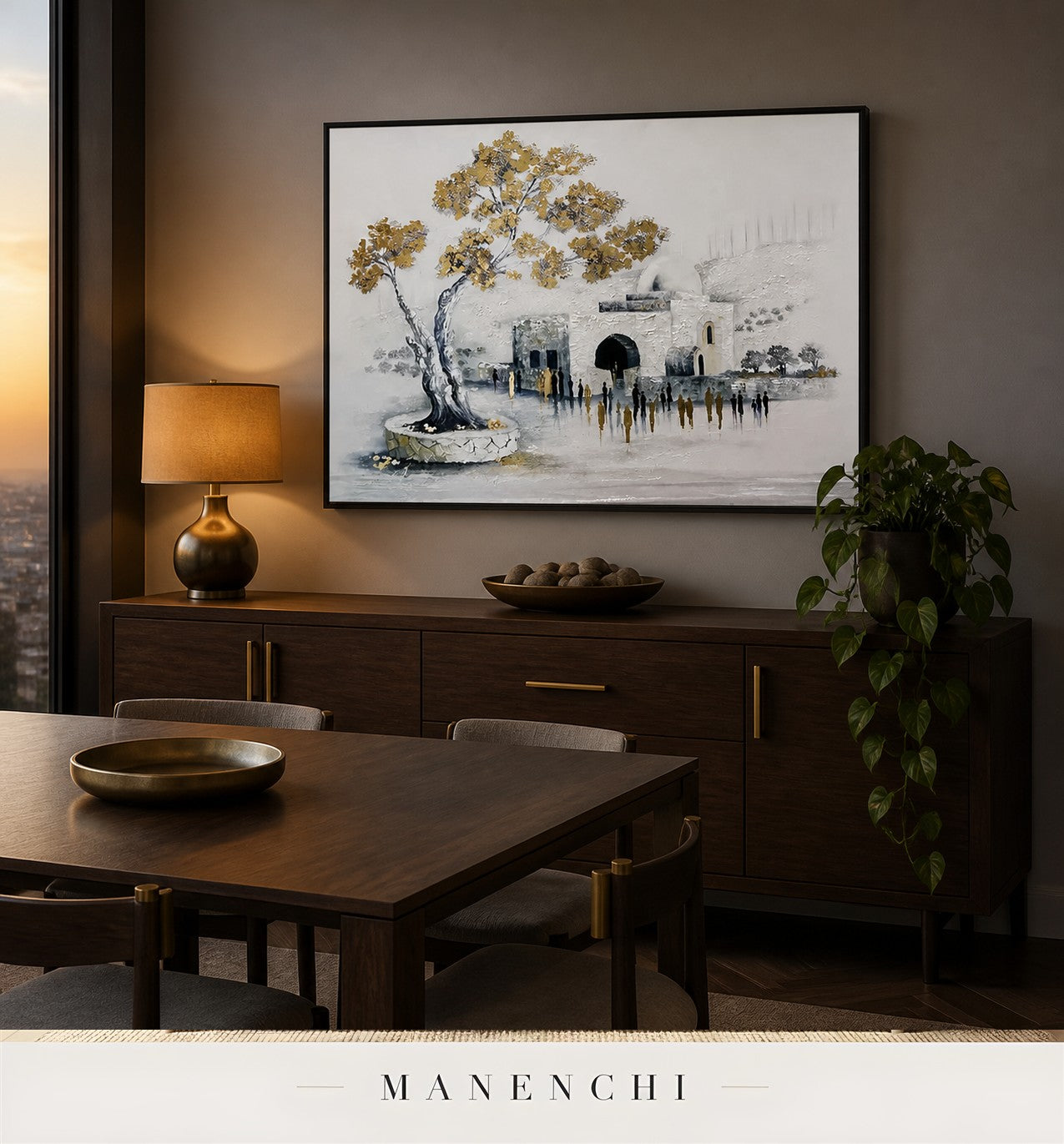 Auric Procession | Gold Leaf Wall Art - original hand-painted painting by Manenchi, styled in a room setting